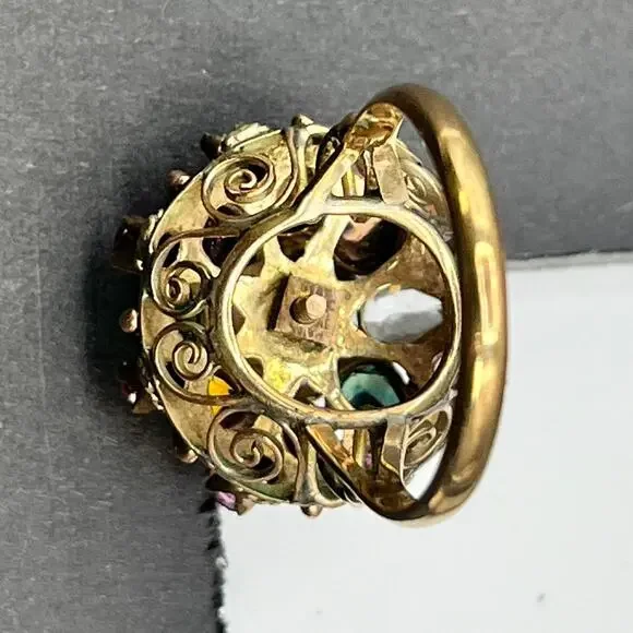 Vintage 10K Yellow Gold Ruby and Multi Gemstone Princess/Harem Ring Sz 8-1/4